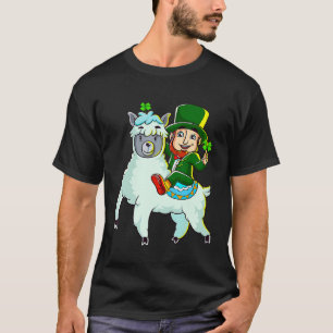 Camiseta Duende Montando Lhama Dia de São Patrício Crianças