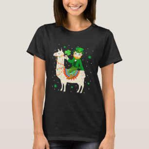 Camiseta Duende montando Llama trevo Dia de São Patrício