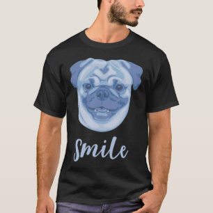 Camiseta DuFauna Pug Azul Sorriso Alegre Fundo Escuro
