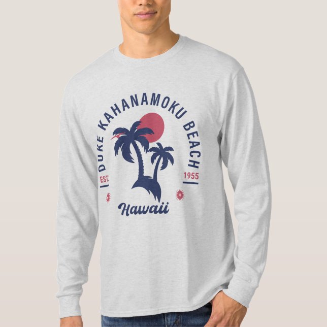 Camiseta Duke Kahanamoku Beach Hawaii Retro Palm Trees 60s (Frente)