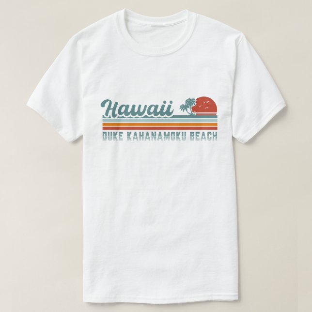 Camiseta Duke Kahanamoku Beach Hawaii Retro Palm Trees 80s (Frente do Design)