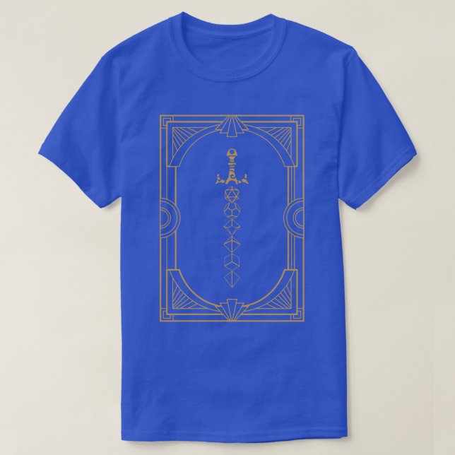 Camiseta Dungeon Armory39s Magical Dourado Dice Sword Table (Frente do Design)
