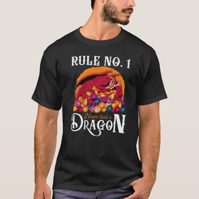 Camiseta Dungeon Dice Shirt Nunca Confia Em Um Dragão Gamer (Frente)