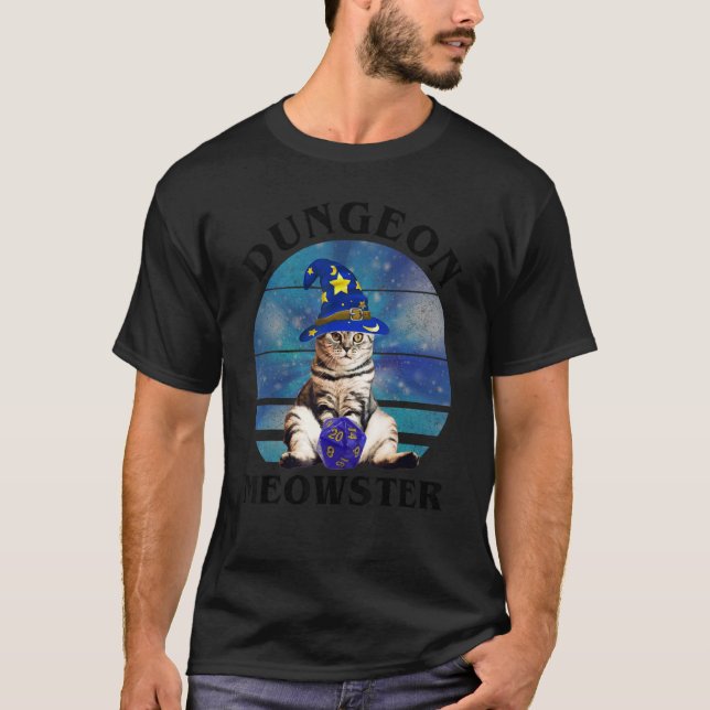 Camiseta Dungeon Meowster Cat D20 Tabletop Gamer (Frente)