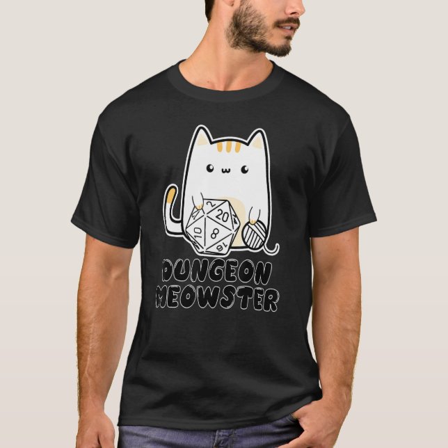 Camiseta Dungeon Meowster Cute Cat D20 Dice BoardGame Nerd  (Frente)