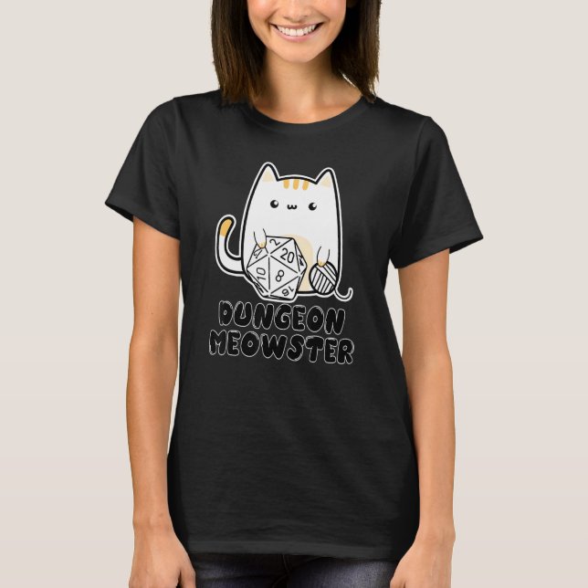 Camiseta Dungeon Meowster Cute Cat D20 Dice BoardGame Nerd  (Frente)