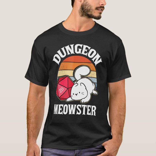 Camiseta Dungeon Meowster Nerdy D20 Dice Nerd Kitten Rp (Frente)