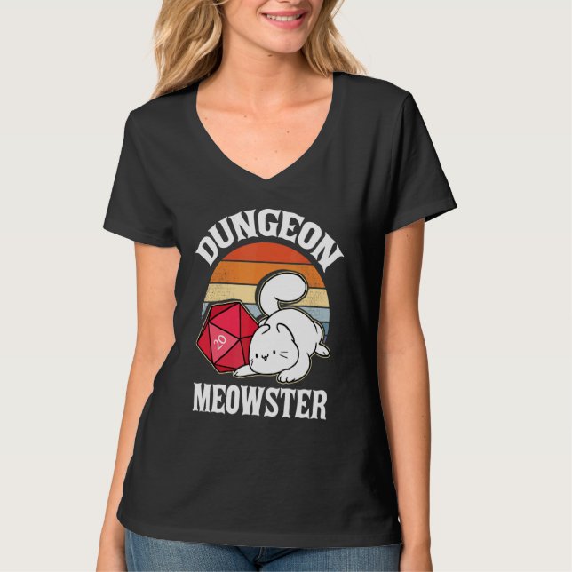 Camiseta Dungeon Meowster Nerdy D20 Dice Nerd Kitten Rp (Frente)