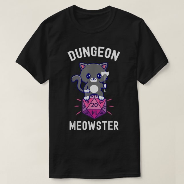 Camiseta Dungeon Meowster RPG Dice Fairy Kawaii Cat (Frente do Design)