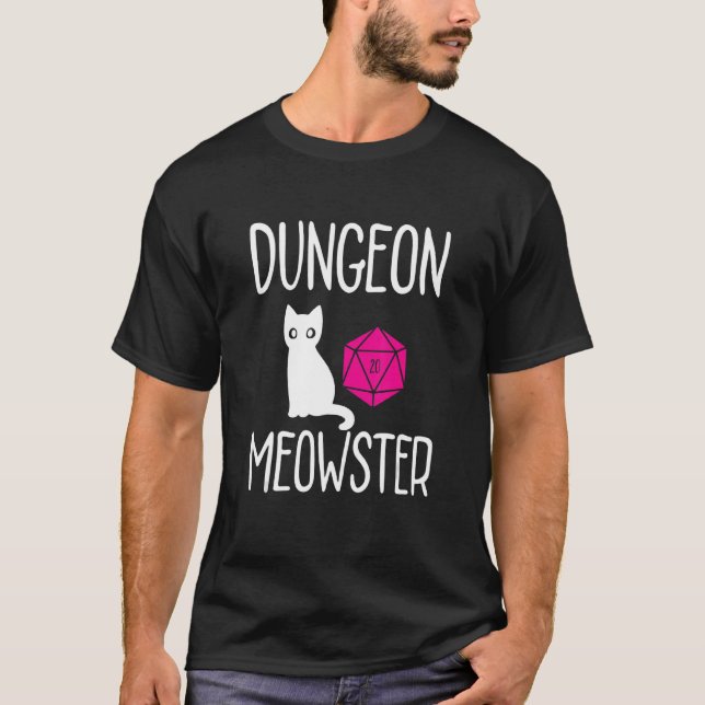 Camiseta Dungeon Meowster Rpg Tabletop Jogando Função Dm (Frente)