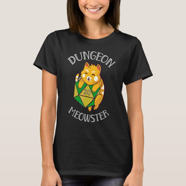 Camiseta Dungeon Retro Meowster Rpg Quest Dice Compensação (Frente)