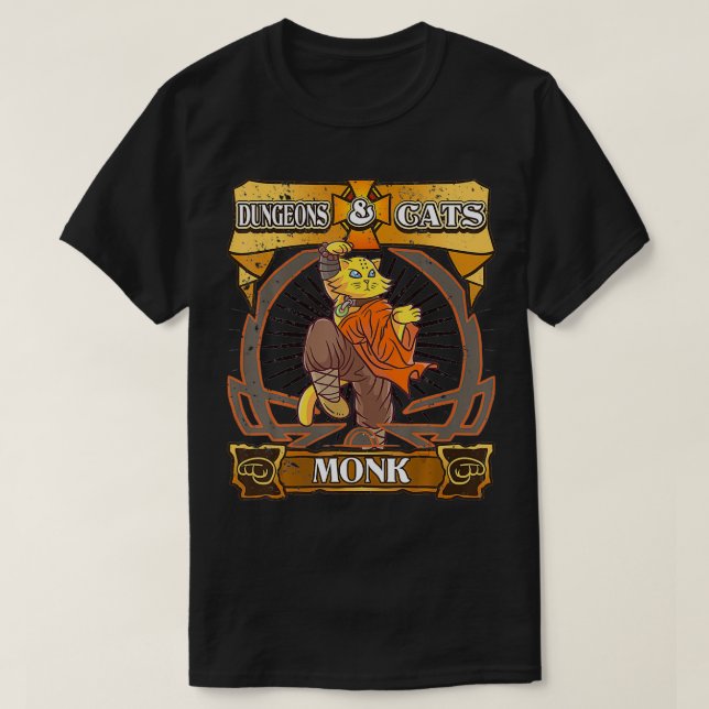 Camiseta Dungeons and Cats Monk Kitten Cat Dice Nerd RPG Ga (Frente do Design)