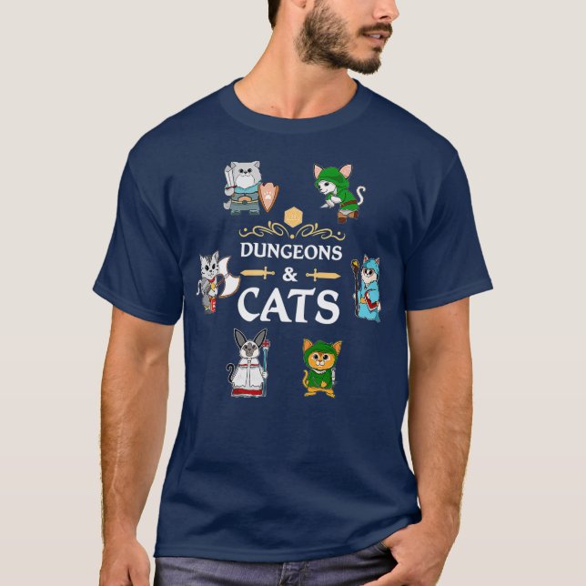 Camiseta Dungeons and Cats RPG D20 Fantasy Roleplay (Frente)