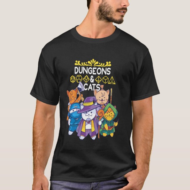 Camiseta Dungeons And Cats Rpg D20 Fantasy Roleplay Game (Frente)
