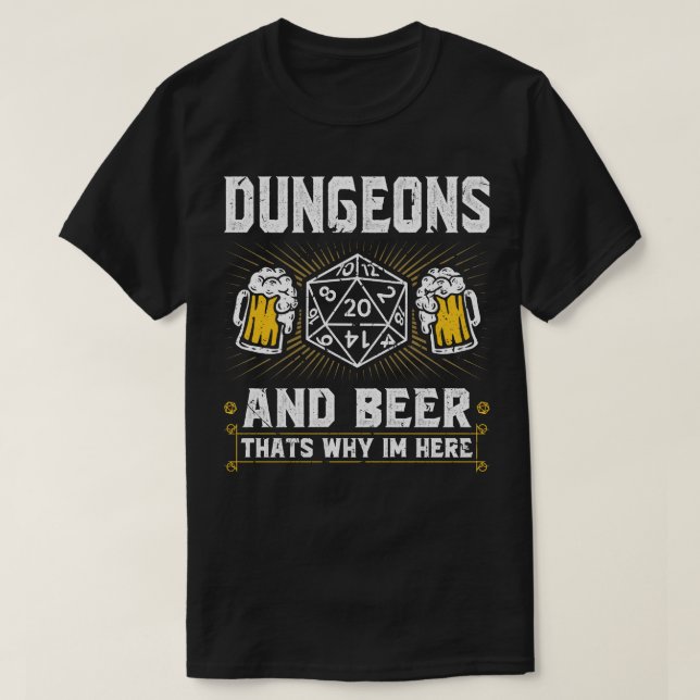 Camiseta Dungeons Beer Funny RPG Dice Roleplay (Frente do Design)