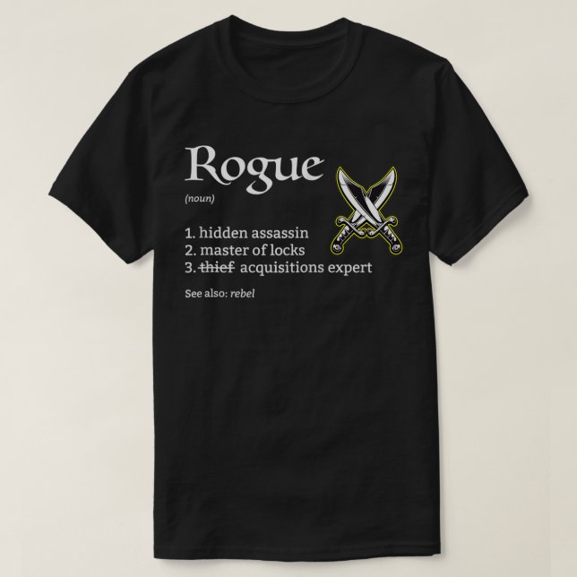 Camiseta Dungeons de Definição de Classe Rogue e RPG Dragon (Frente do Design)