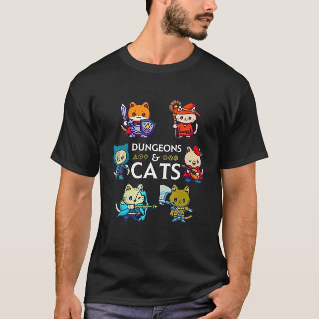 Camiseta Dungeons E Cats RPG D20 Nerd Gamer Cat (Frente)