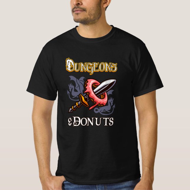 Camiseta Dungeons & Rosquinha Engraçado RPG Roleplay Fantas (Frente)