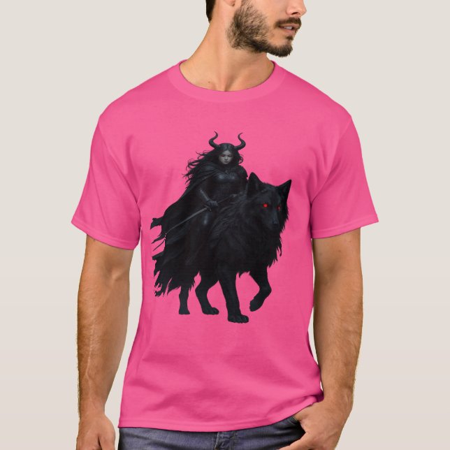 Camiseta Dunkle Kriegerin auf Höllenwolf (Frente)