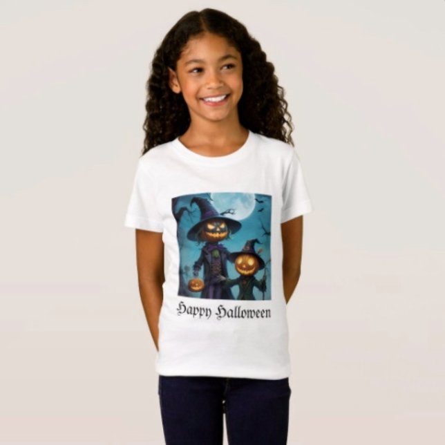 Camiseta Duo de Abóboras Assustadoras de Halloween (Comfy tri-blend women’s tee feminine fit, scoop neck, short sleeves, relaxed fit.  
)
