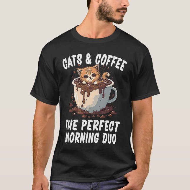 Camiseta Duo de Manhã Perfeito Café e Gatos  3 (Frente)