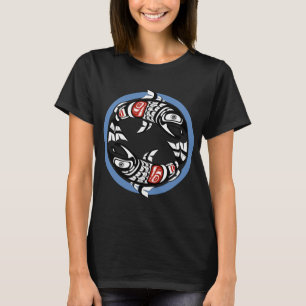 Camiseta Duplo Salmão Coho Pacífico Noroeste Yin-Yang Coas