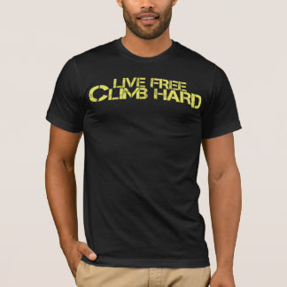 Camiseta Duro-amarelo-logotipo livre vivo da escalada