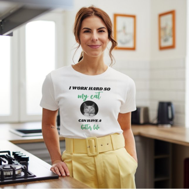 Camiseta Duro de Trabalho - Foto de Cat Personalizável (Criador carregado)