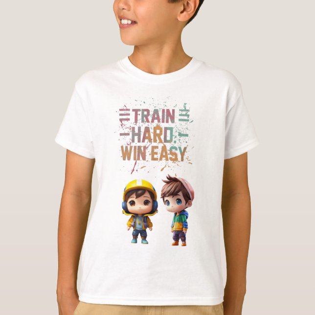 Camiseta Duro do trem, ganhe fácil com o Design Chibi Boy (Frente)