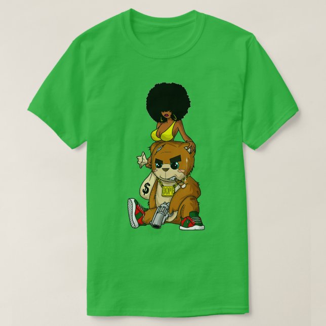 Camiseta Duro Hip Hop eddy Bear Gangster Rap Hustle Get Mon (Frente do Design)