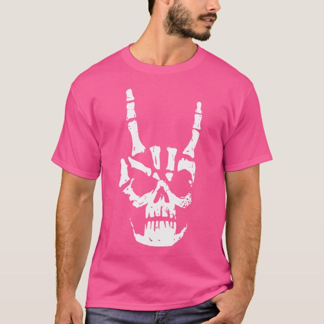 Camiseta Duro Rock Skull Horn Mãos com Metal Gótico Pesado (Frente)