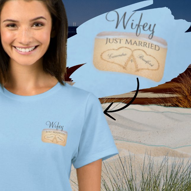 Camiseta Dusty Blue Beach Wedding 2 Hearding Sand (Criador carregado)