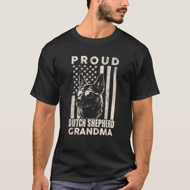 Camiseta Dutch Shepherd Dog Grandma American Flag Patriotic (Frente)