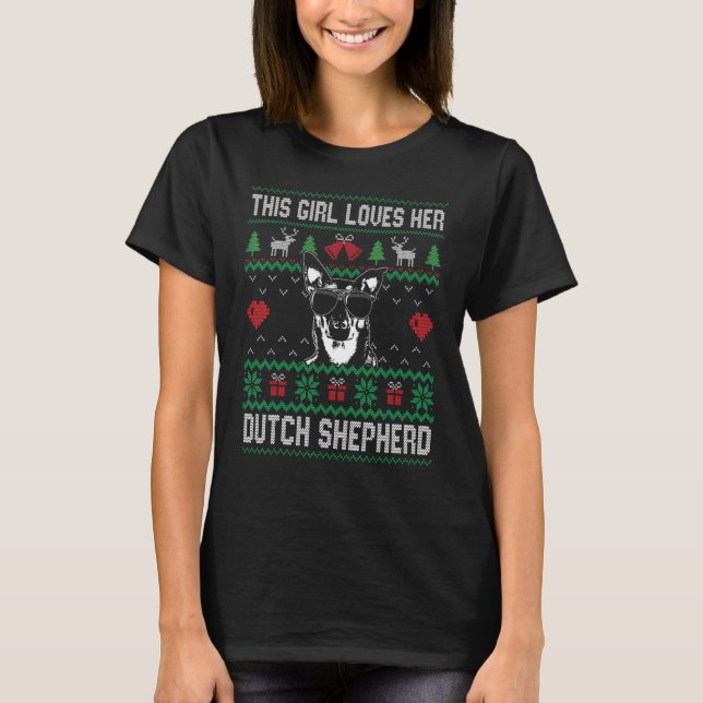 Camiseta Dutch Shepherd Girl Cool Ugly Christmas for Dog Mo (Frente)