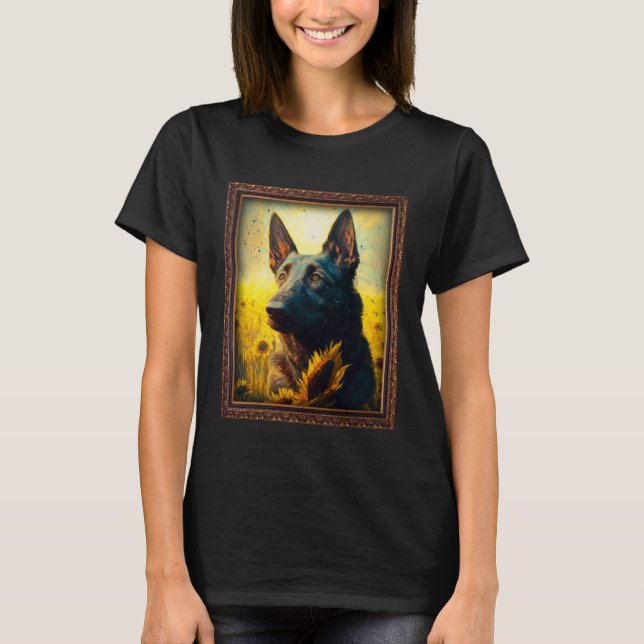 Camiseta Dutch Shepherd Painting Sunflower Flower Mom Women (Frente)