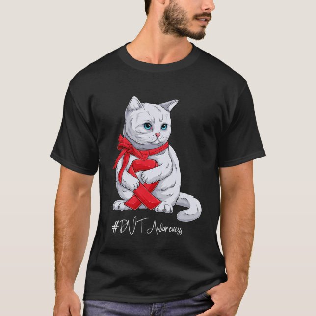 Camiseta DVT Awareness Month Red Ribbon Cat (Frente)