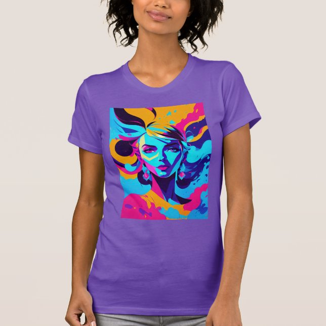 Camiseta Dynamic Female Anime Face In Bright Blues (Frente)