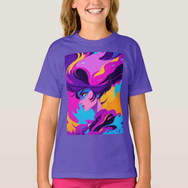 Camiseta Dynamic Female Anime Profile In Bright Pinks (Frente)