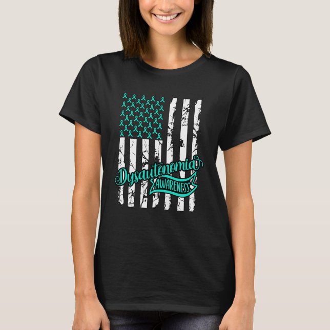 Camiseta Dysautonomia Warrior Awareness POTS Teal Ribbon Fl (Frente)