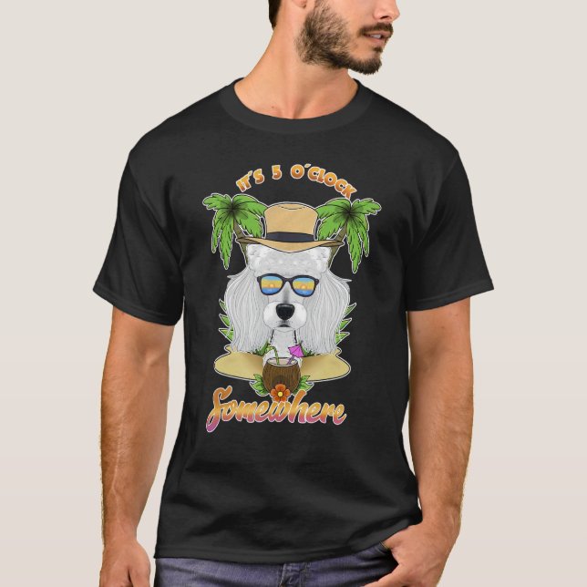 Camiseta É 5 O'Clock Em Algum Lugar Do Poodle Do Bebendo (Frente)