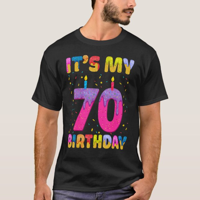 Camiseta É a minha 70 de Aniversário Rosquinha doce Feliz 7 (Frente)