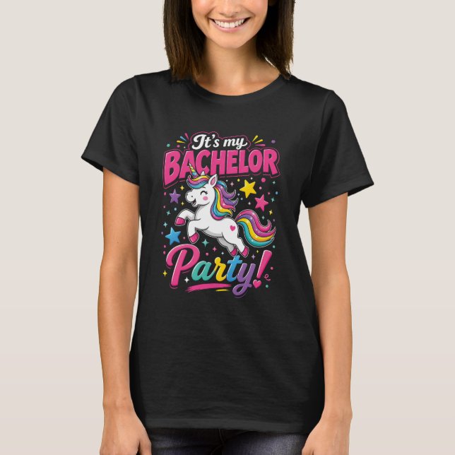 Camiseta É a Minha Festa de Solteiro Arco-íris Unicórnio No (Frente)