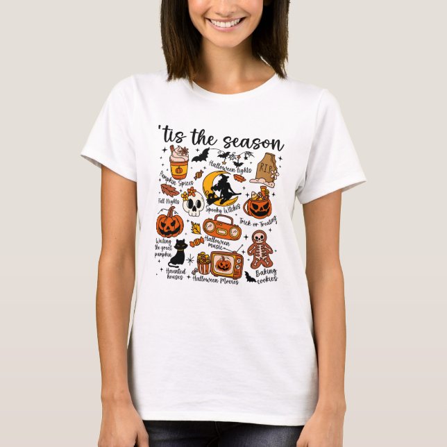 Camiseta É a Temporada de Halloween Doodles (Frente)