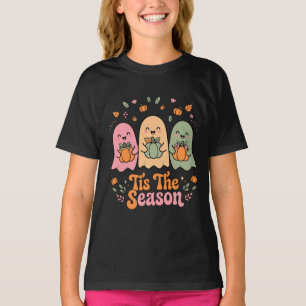 Camiseta É a Temporada Fantasmas Abóboras Flores Outono Aco