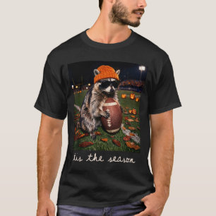 Camiseta É a temporada futebol outono halloween guaxinim