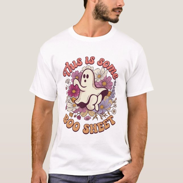 Camiseta É Alguma Folha de Boo Fantasma Flores Retro_1 (Frente)