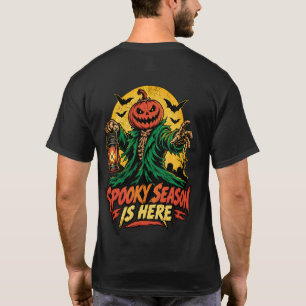 Camiseta É Aqui a Temporada Assustadora Abóbora Cabeça Espa
