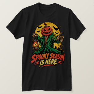 Camiseta É Aqui a Temporada Assustadora Abóbora Cabeça Espa