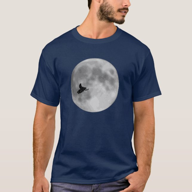 Camiseta "E" azuis marinhos Sledders.com do trenó e da lua (Frente)