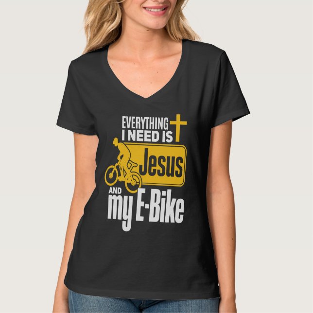 Camiseta E Biker Jesus  Jesus and E Biking Religious EBiker (Frente)